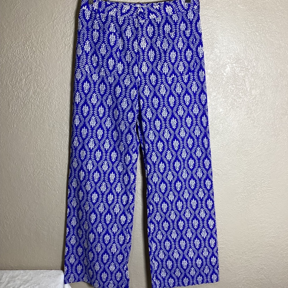 Zara Women's Blue & White Botanical Print Wide Leg Cotton Pants Size M 3198/248